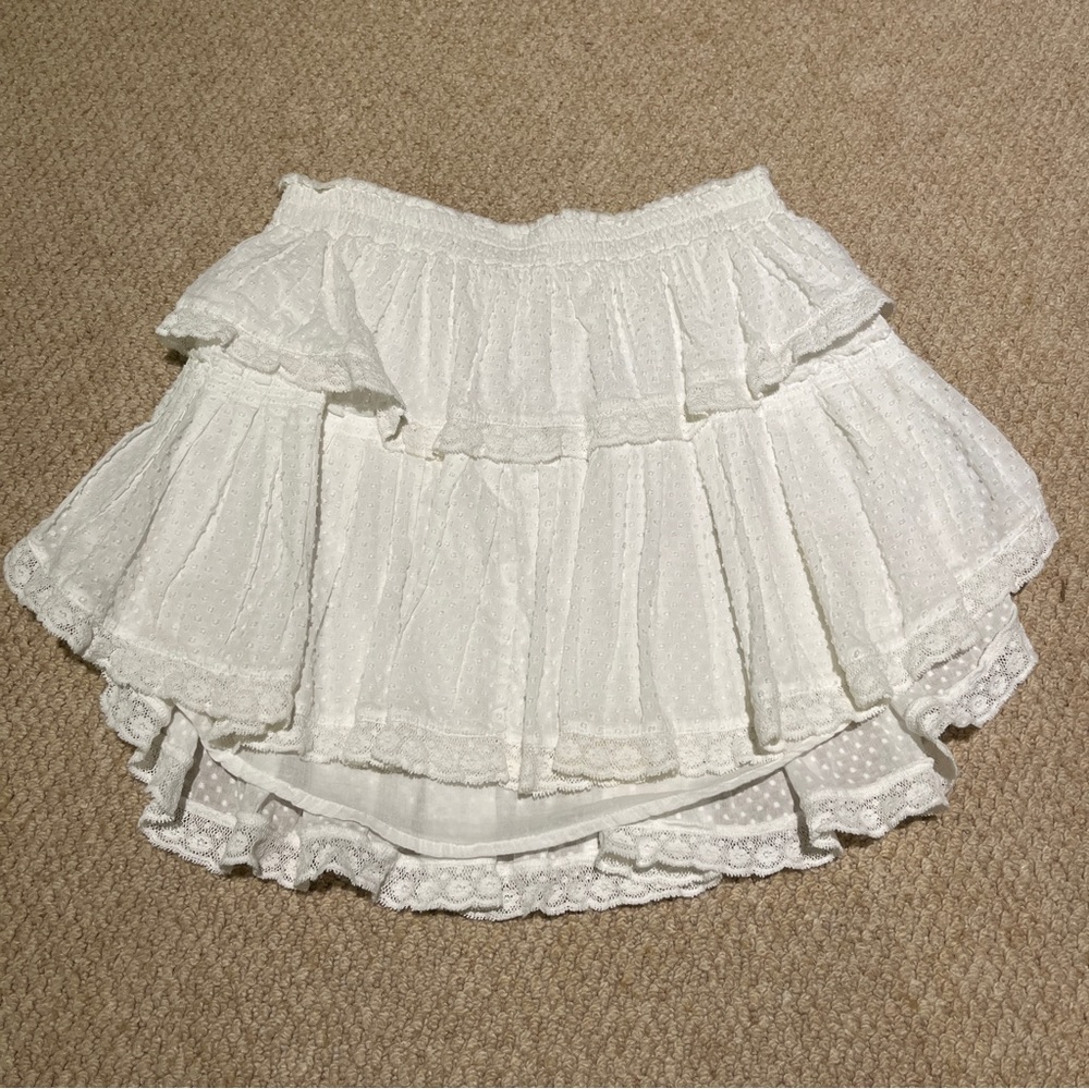LoveShackFancy White Ruffle Mini Skirt Size XS
